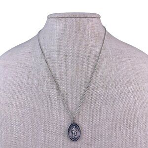 Vintage Malco Sterling Silver St. Christopher Soccer Player Medal Necklace Chain